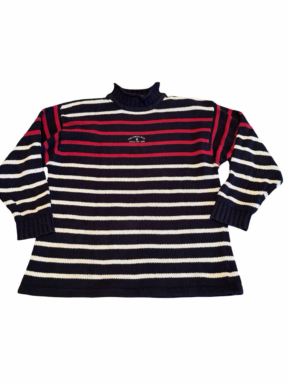 Faconnable Navy, White & Red Striped Turtleneck Sweater